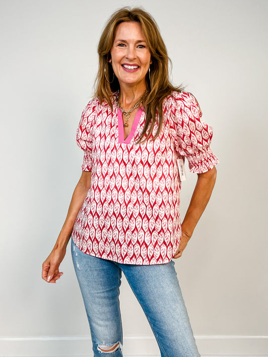 Smocked Hem Sleeve Floral Print Top