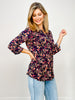 3/4 Sleeve Lizzy Top with 3-Button Neckline in Navy Floral
