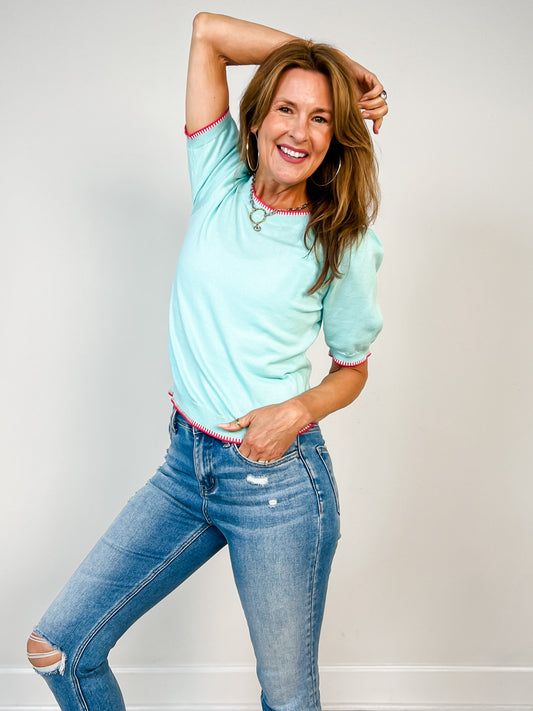 Color Blanket Stitched Sweater