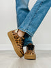 Semi Platform Double Stripe Low Sneakers in Leopard/Gold