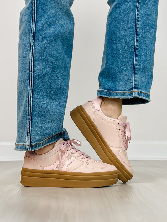 Semi Platform Double Stripe Low Sneakers in Pink