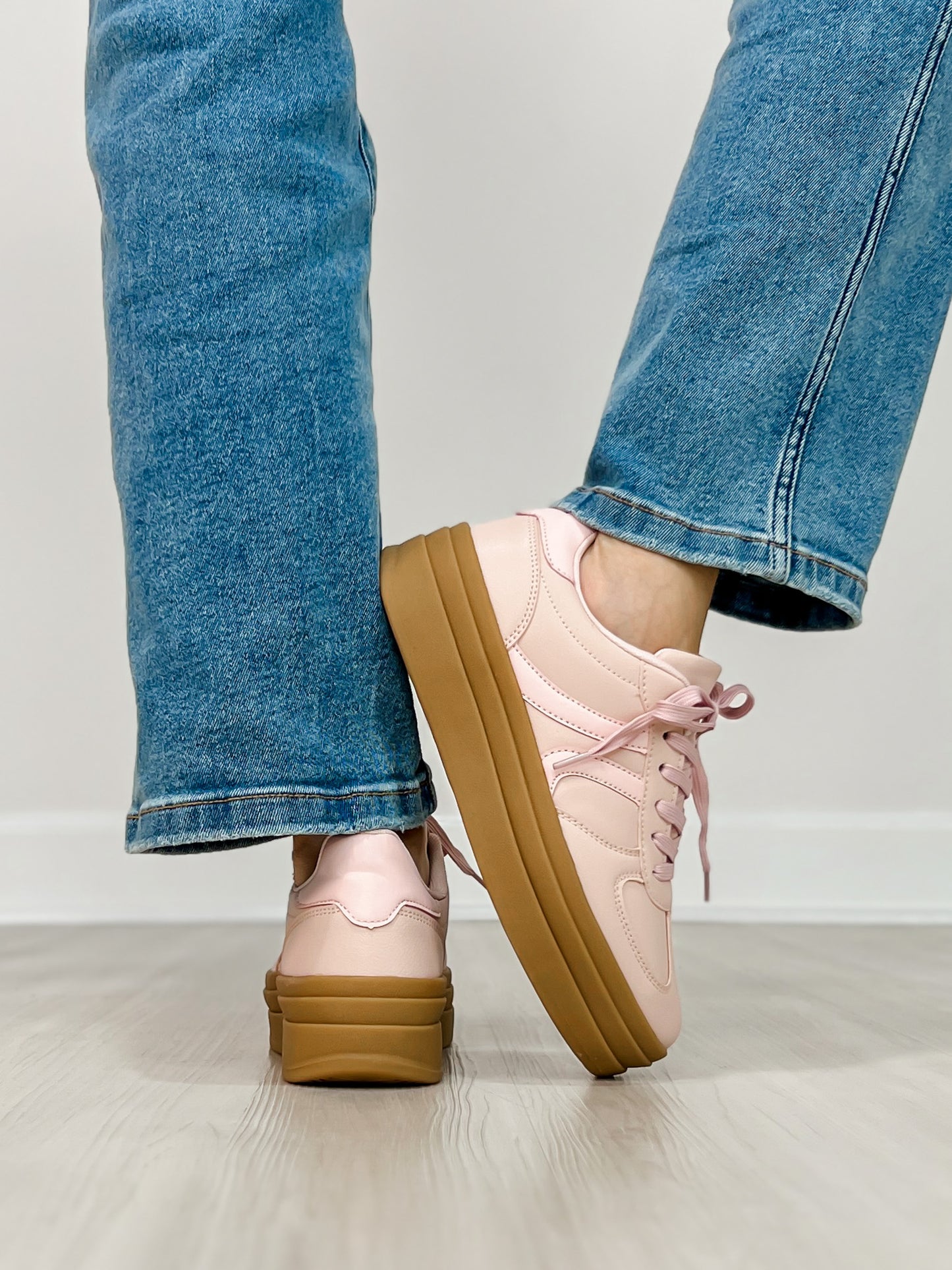 Semi Platform Double Stripe Low Sneakers in Pink