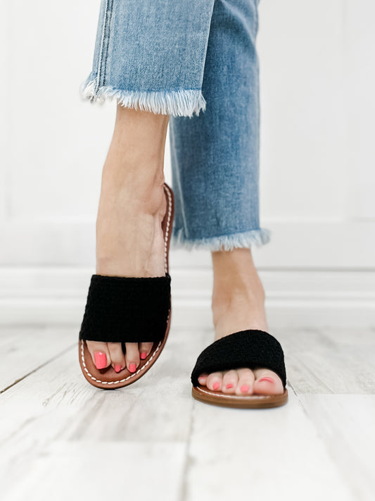 MIA Vix Slip-On Sandals in Black Crochet