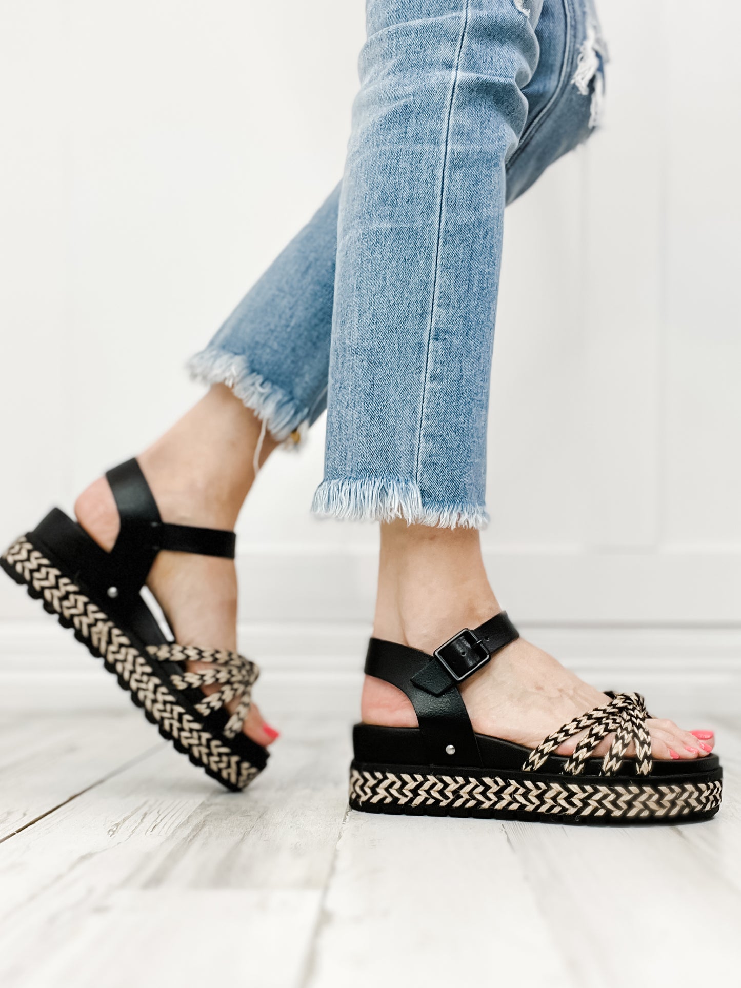 MIA Kehlani Strappy Wedges in Black Natural