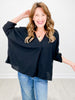 V-Neck Half Sleeve Top with Button Detail Sleeves