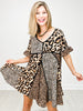 Leopard Print Contrast Pattern Short Sleeve Dress