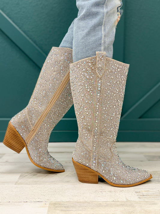 Corkys "Glitzy" Tall Rhinestone Boots in Clear
