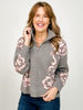 Drop Shoulder Floral Pattern Zip Up Sweater Top