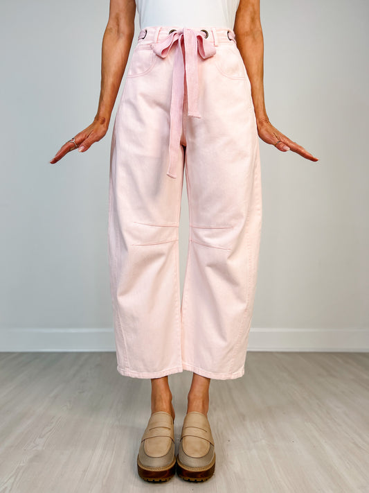 Mineral Washed Eyelet Cotton Belt Barrel Jean