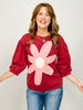 3/4 Sleeve Raw Cut Edge Floral Patched Sweatshirt
