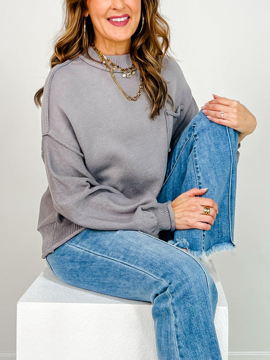 Balloon Sleeve Hacci Pullover Sweater