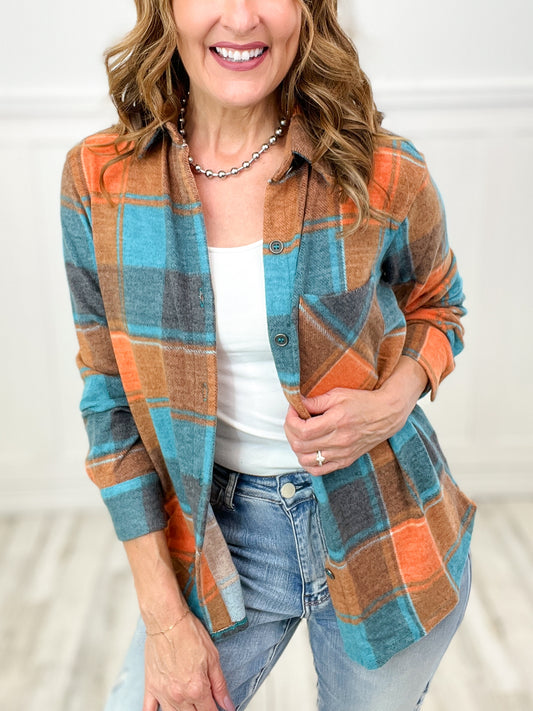 Leaves are Changing Jacquard Plaid Shacket Top