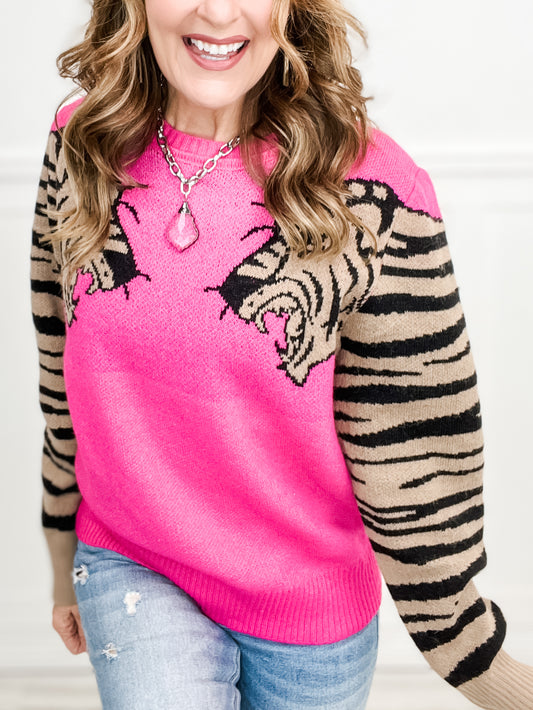 Wild Times Tiger Pattern Sleeve Sweater