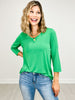 V-Neck Poly Blend 3/4" Sleeve Top in Kelly Green