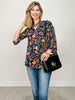 Lizzy 3/4 Bell Sleeve Top in Black Floral Print