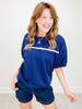 Solid Terry Short Sleeve Pullover Top with Banded Hem and Sleeves