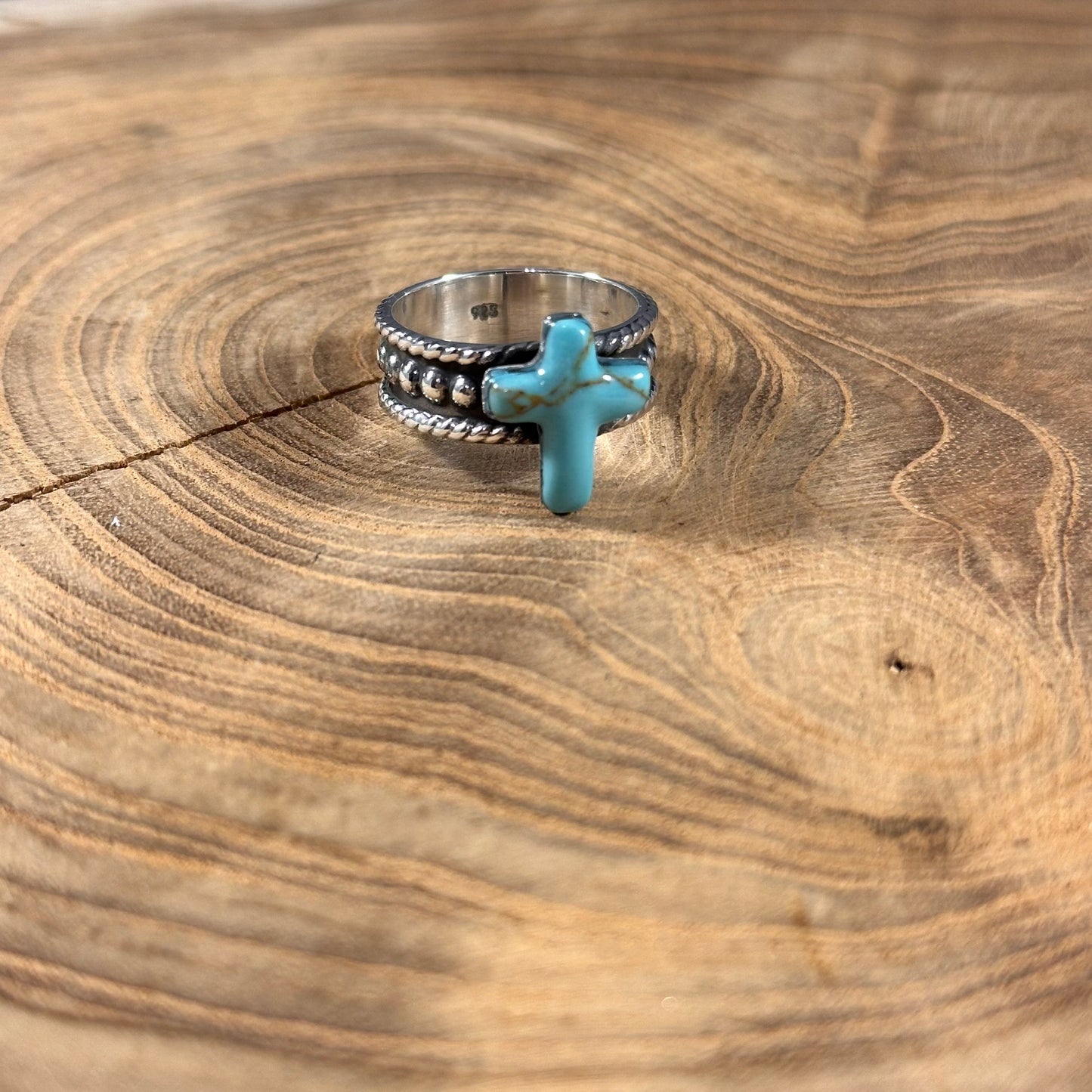 Mini Ball Turquoise Cross Ring