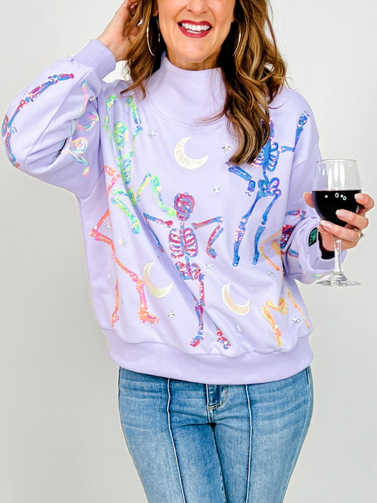 Queen of Sparkles Dancing Skeleton Mock Neck Sweatshirt