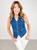 Stretch Denim Sleeveless Button Down Vest