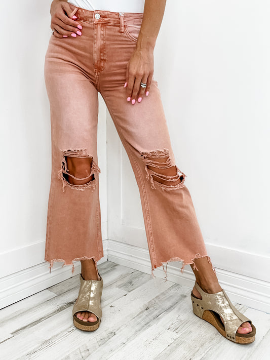 Vervet Getting Jiggy Vintage Cropped Flare Jeans in Brandied Melon