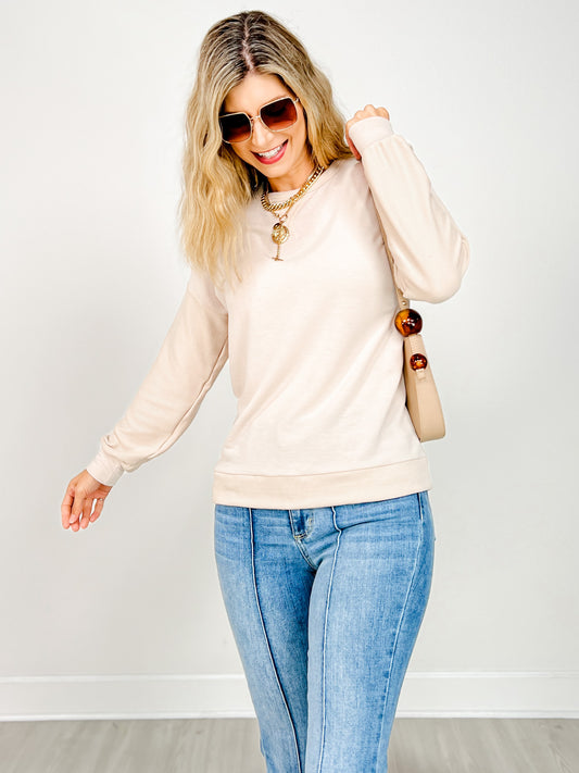 Wide Crew Neck French Terry Long Sleeve Top