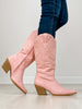 Nubuck Leather Western Boots in Pink