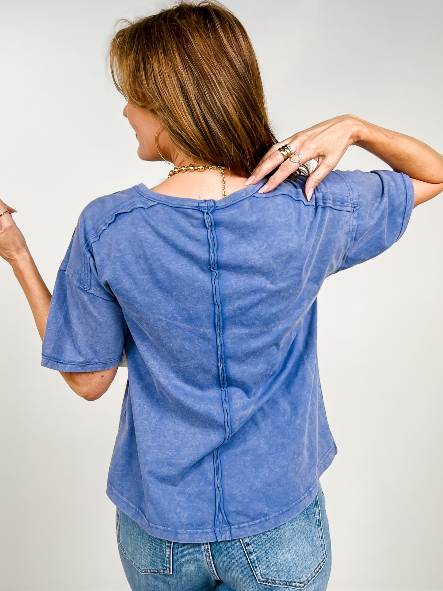 Mineral Washed Knit Top With Pocket