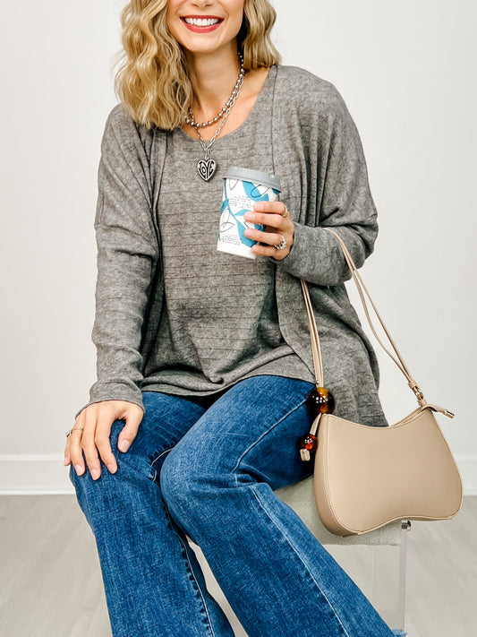 Hacci Striped Two-Piece Sleeveless Top with Matching Cardigan