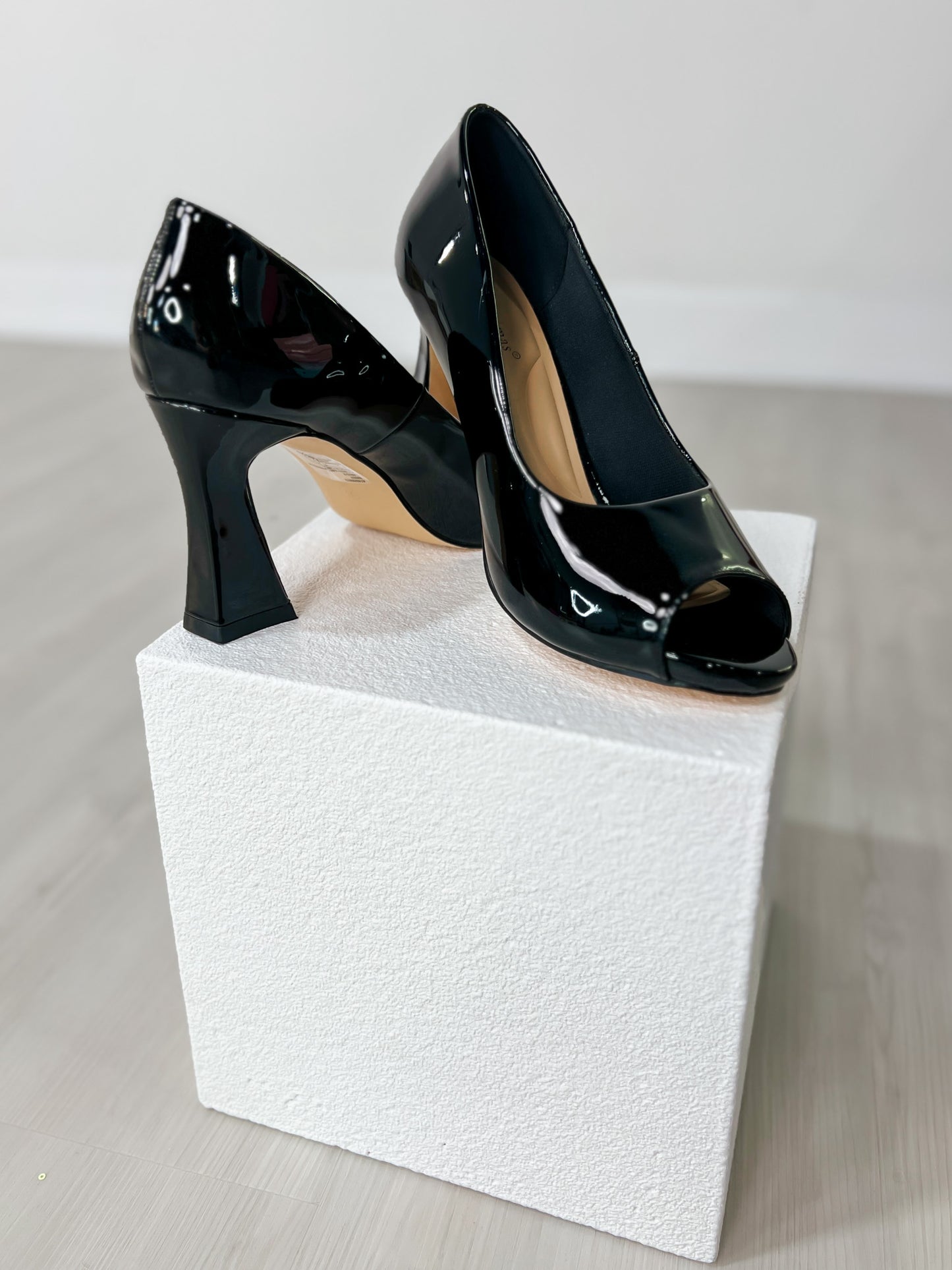Pierre Dumas Laris-2 Peep Toe Heels in Black Patent