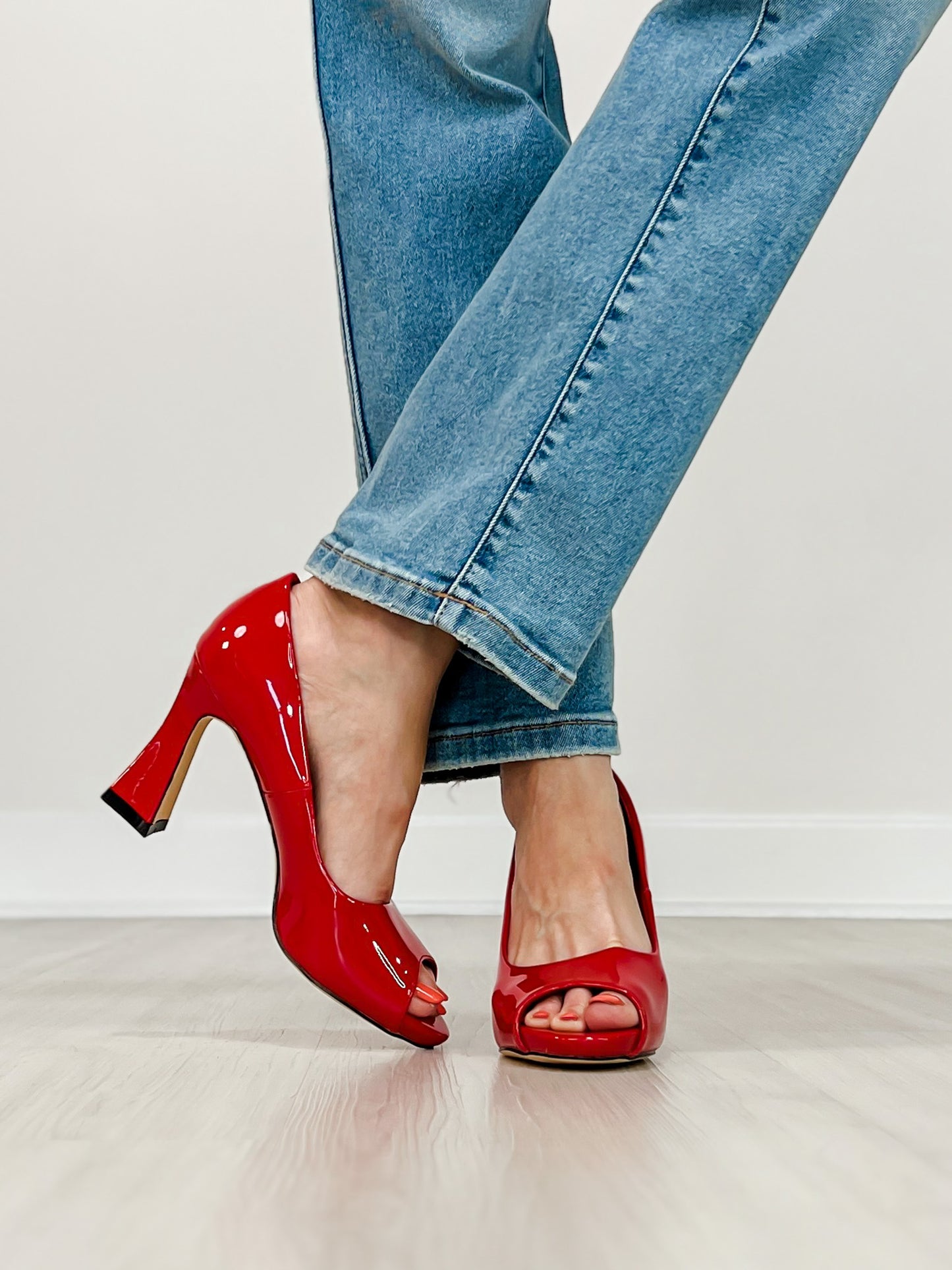 Pierre Dumas Laris-2 Peep Toe Heels in Red Patent