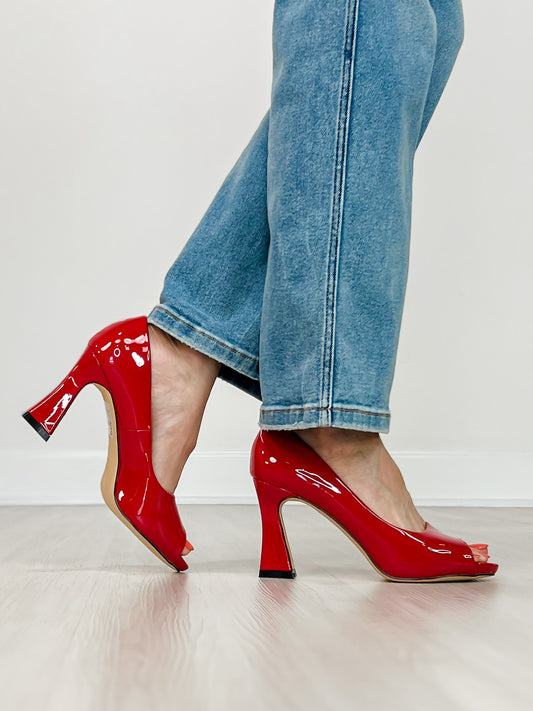 Pierre Dumas Laris-2 Peep Toe Heels in Red Patent