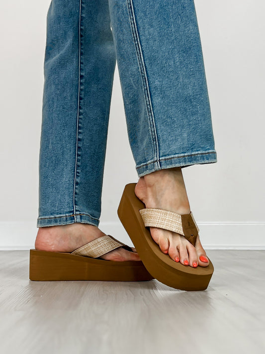 Corkys Take A Dip Wedge Flip-Flops in RAFFIA