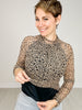 Long Sleeve Mesh Animal Print Mock Neck Top with Thumb Holes