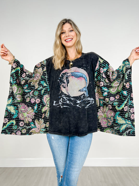 Mermaid Print Kantha Poncho Top