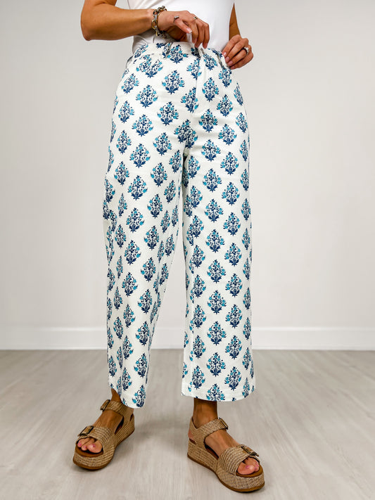 Floral Print Straight Leg Pants with Side Pockets