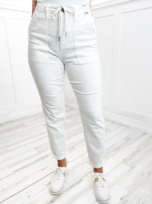 Judy Blue MAYA Hi-Rise White Dyed Cuff Denim Jogger Jeans