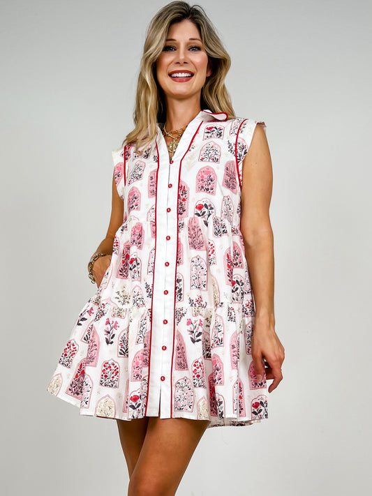 Flower Print Flutter Cap Sleeves Mini Dress with Ruffle Hem