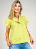 Striped Short Sleeve Top with Ruffle Neckline and Sleeves