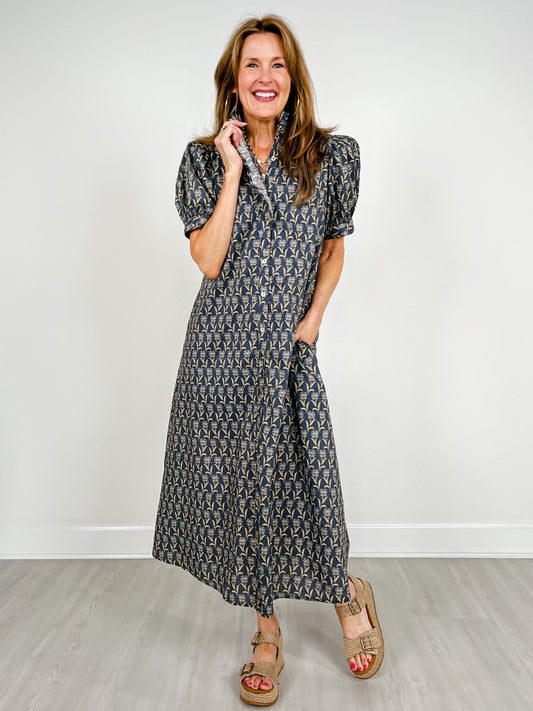 Floral Print Short Puff Sleeve Midi Dress