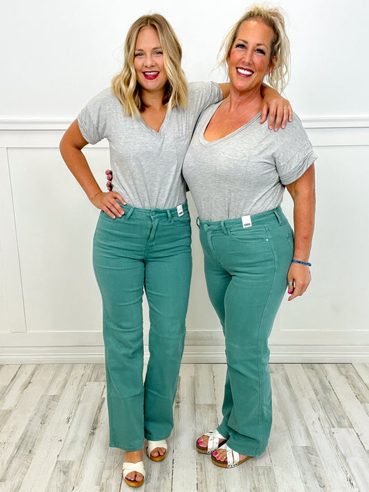 Judy Blue High Waist Sea Green Garment Dyed 90's Straight Jeans