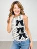 Bow Textured Woven Sleeveless Top With Bow Appliques