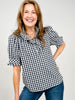 Gingham Short Puff Sleeve Top with Ruffle Detail