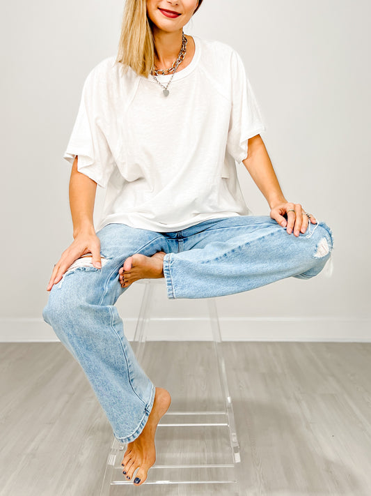 Oversized Cotton Slub Short Sleeve Top GRP C