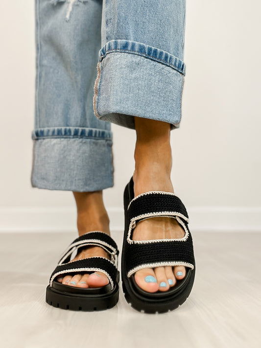 MIA Gabri Crocheted Slip-On Sandals in BLACK