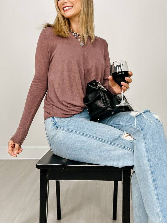 Hacci Slub Twist Front Long Sleeve Top