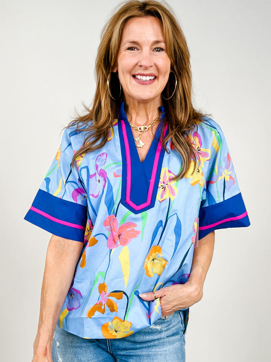 Color Contrast Detail Floral Top