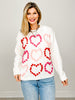 Multi Color Pom Pom Heart Valentine Sweater Top