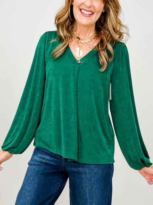 Soft V-Neckline Top with Balloon Sleeves