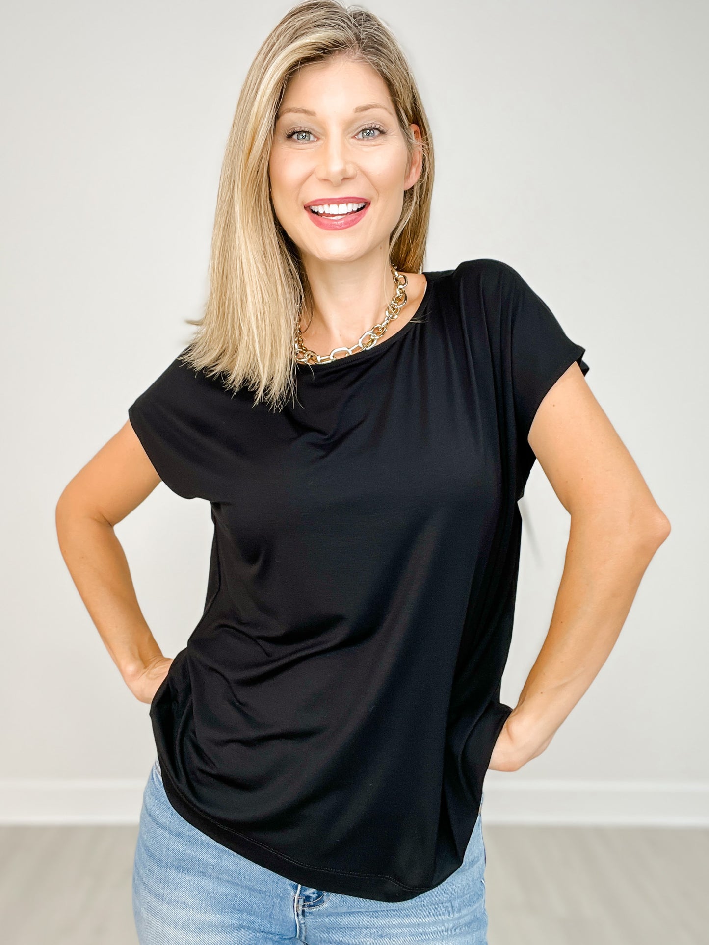 Short Sleeve Modal Basic Boat Neck Top