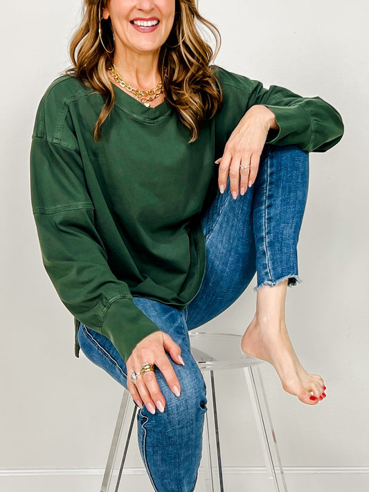 Pigment Washed Cotton V-Neck Top - GRP B